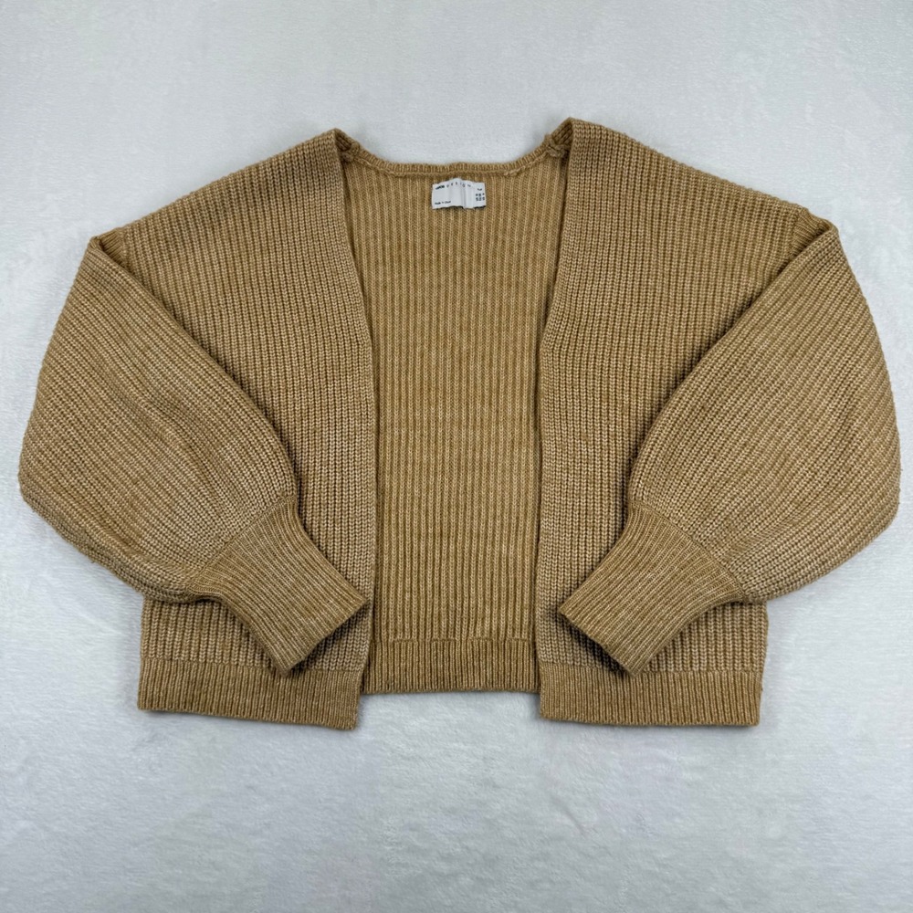 ASOS‎ DESIGN Tall Camel Ribbed Chunky Knit Open Front Balloon Sleeve Cardigan 6